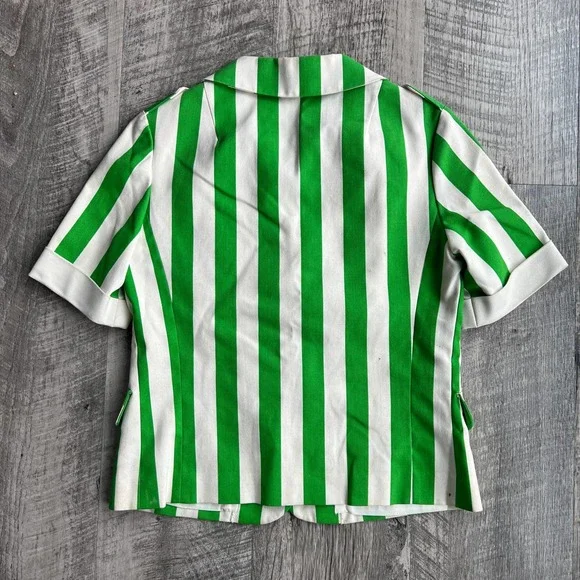 Vintage 1960's Arthur Jay Green and White Striped 3 Piece Jacket Skirt Short Set - Picture 3 of 13